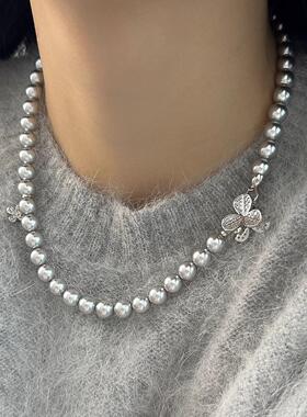 MaisonCleo纯银蝴蝶结珍珠项链