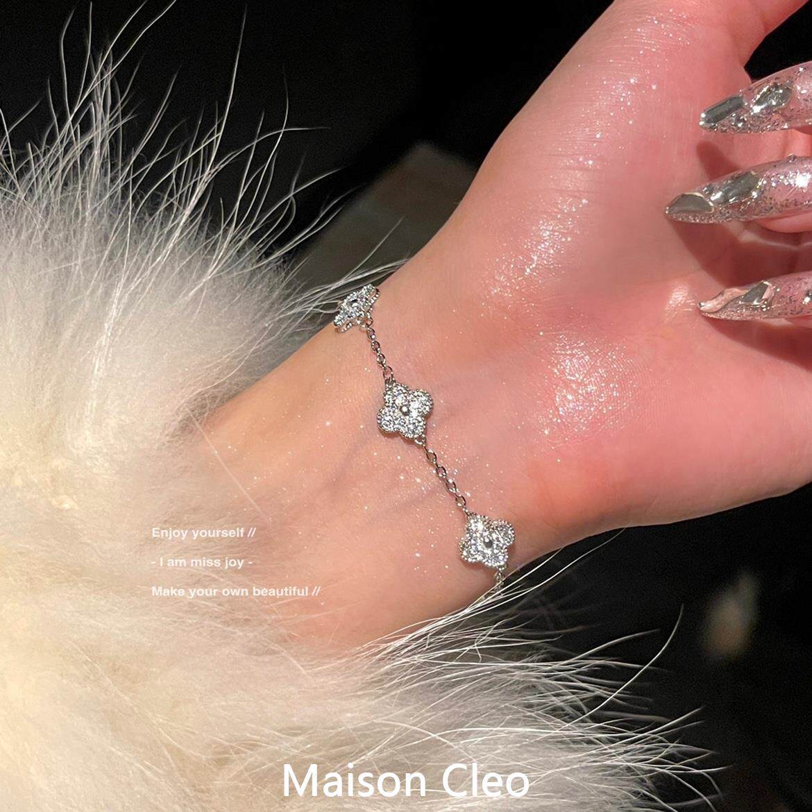 MaisonCleo「经典品味」轻奢满钻高级感手链银色闪钻手镯耳钉女