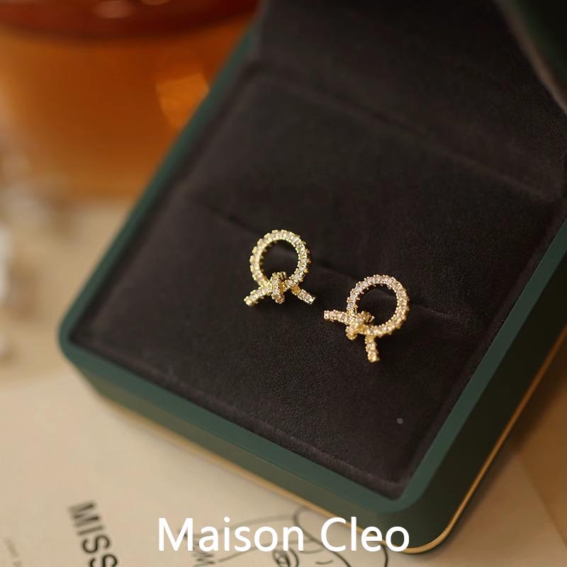 MaisonCleo「优雅纯净」复古甜美时尚绳结耳钉女独特几何圆圈耳环