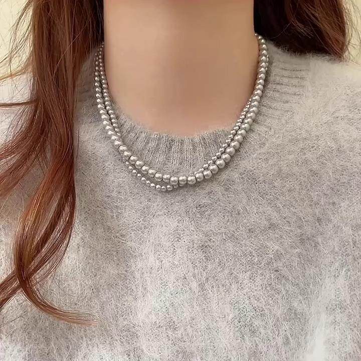 MaisonCleo「精致风范」复古气质灰色珍珠毛衣链女小众设计锁骨链