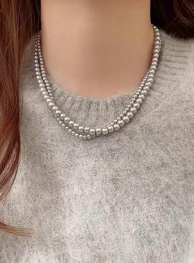 MaisonCleo灰色珍珠毛衣链女款