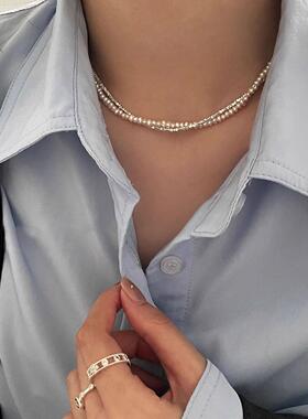 MaisonCleo珍珠叠戴纯银锁骨链