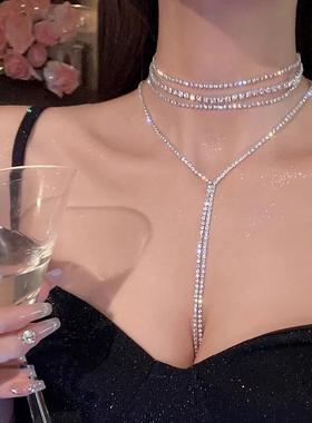 MaisonCleo晚宴项链流苏多层叠戴胸链身体链性感颈链饰品礼服锁骨
