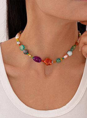 MaisonCleo彩色五角星锁骨链