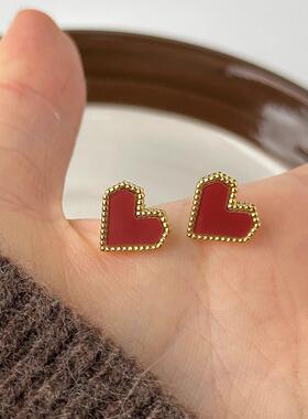 MaisonCleo酒红显白爱心项链耳环