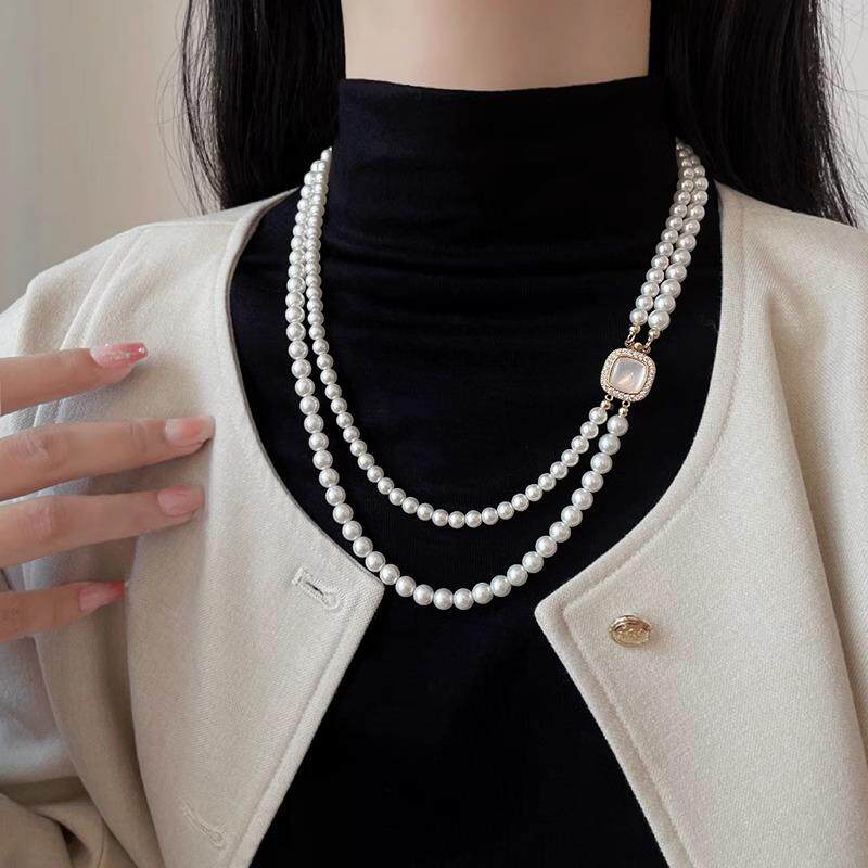 MaisonCleo「温柔新风」气质双层珍珠长款项链女轻奢小众毛衣链潮
