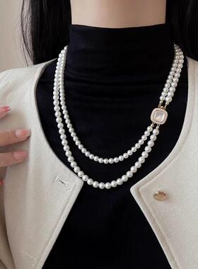 MaisonCleo双层珍珠长款毛衣链