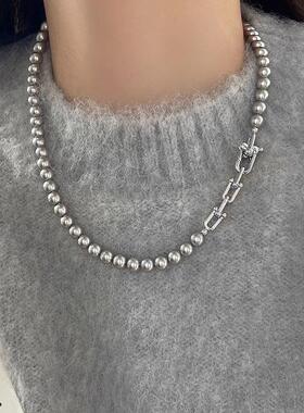 MaisonCleo灰色珍珠纯银锁骨链