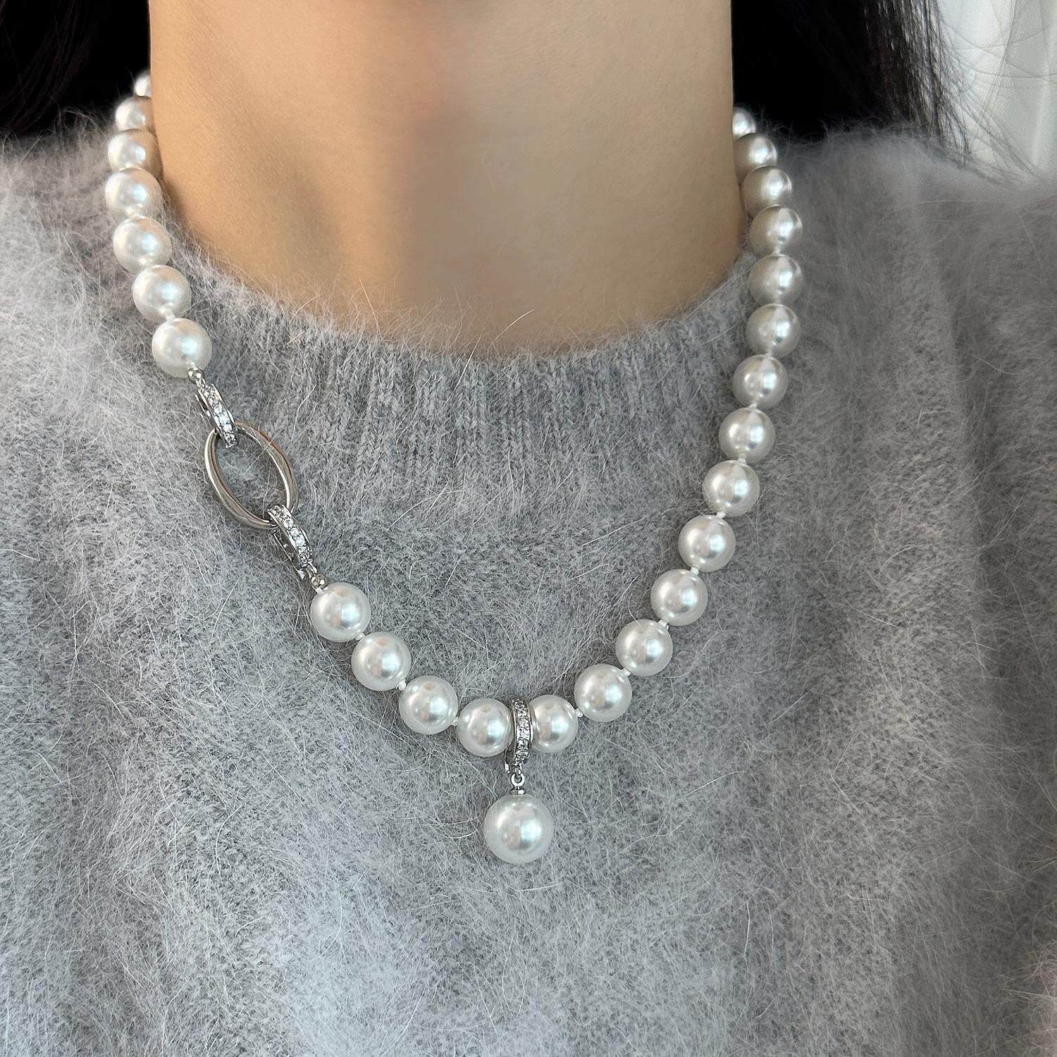 MaisonCleo「复古高雅」清冷莹白色珍珠项链女可拆卸吊坠毛衣链潮