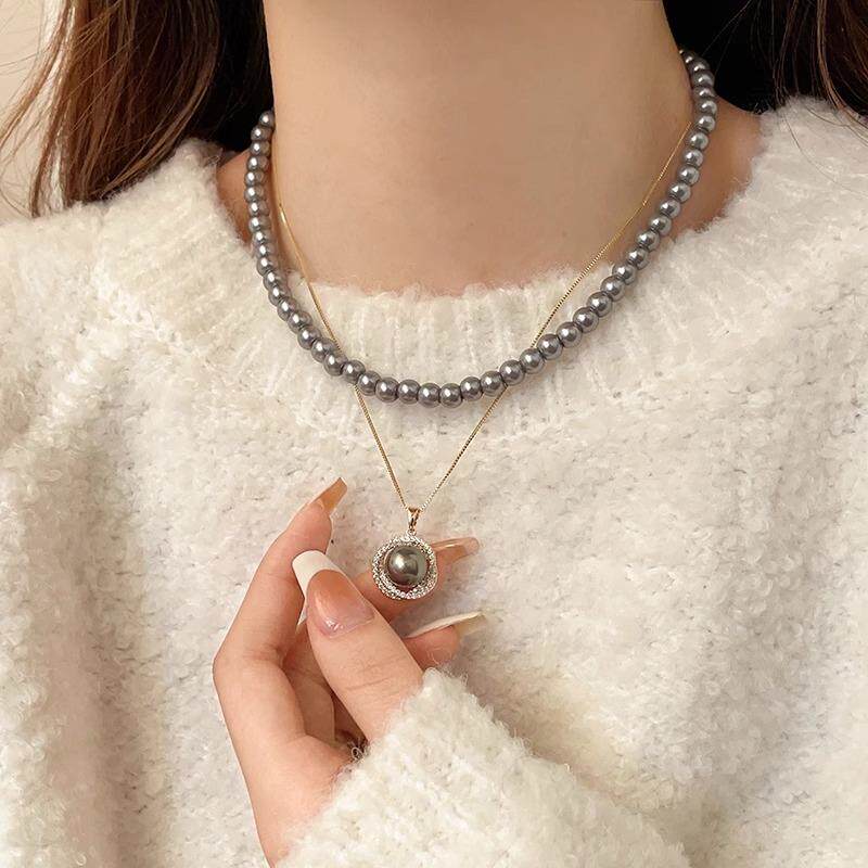 MaisonCleo「精致有范」轻奢珍珠吊坠项链女毛衣链轻奢小众颈链