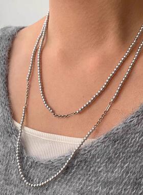 MaisonCleo灰色珍珠长款毛衣链