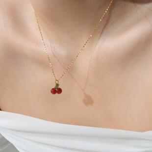 MaisonCleo「人间绝色」夏日少女红玉髓樱桃项链满天星镀金锁骨链