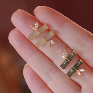 MaisonCleo和田玉竹节耳钉女高级感新中式复古风耳环百搭小众设计