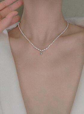 法式复古气质米粒珍珠纯银锁骨链