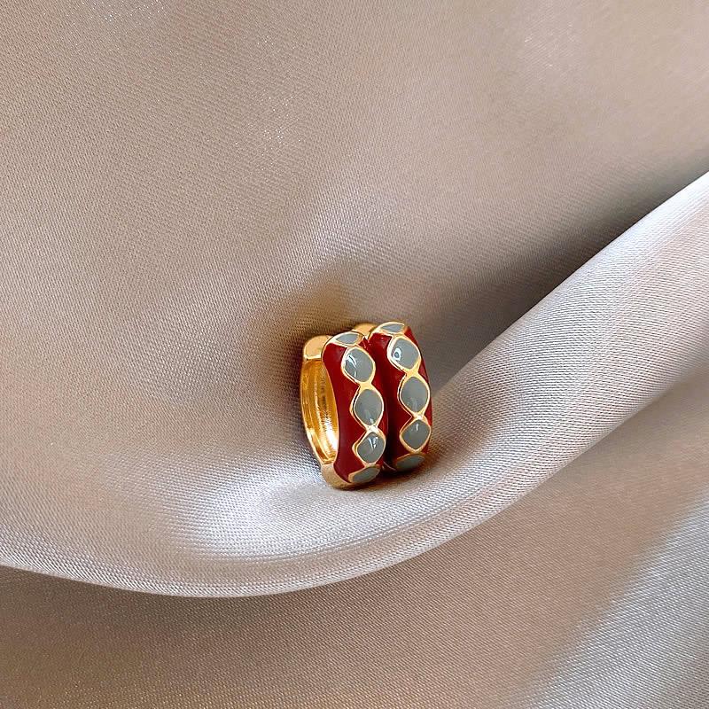 MaisonCleo红色滴釉珐琅复古圈圈耳环女款耳圈耳钉新年过年喜庆耳