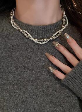 MaisonCleo双层珍珠毛衣链新款