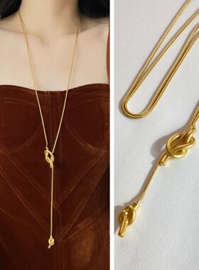 MaisonCleo金色打结超长毛衣链