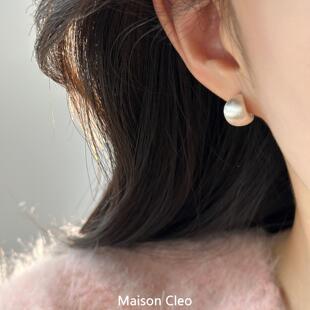 MaisonCleo「丝光闪耀」S925通体纯银半圈拉丝耳环小巧百搭耳饰潮