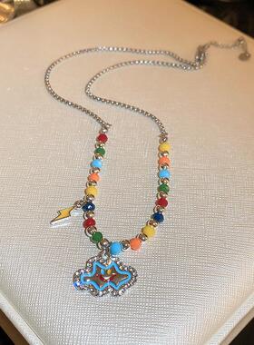 MaisonCleo小清新滴油镶钻水晶云朵闪电项链时尚甜美小众气质高级