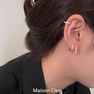 MaisonCleo「优雅纯净」 纯银999养耳洞锆石耳圈耳骨环耳扣耳钉