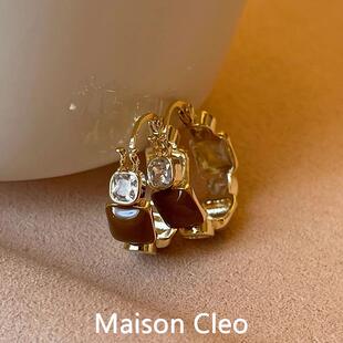 MaisonCleo「独特优雅」美拉德咖色白百何同款耳环女小众设计耳饰