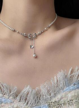 MaisonCleo蝴蝶结珍珠锁骨链