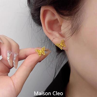 MaisonCleo金花丝双层蝴蝶结耳钉