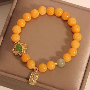 MaisonCleo小众复古天然黄玉水晶手链和田玉手串送女友闺蜜礼物