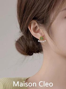MaisonCleo「气质难挡」气质百搭一款两戴绿色花朵纯银珍珠耳钉女
