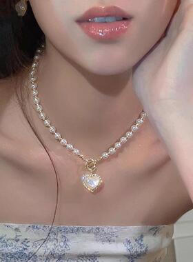 MaisonCleo珍珠爱心镶钻锁骨链