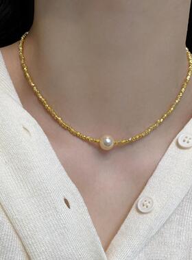 MaisonCleo金色正圆珍珠锁骨链