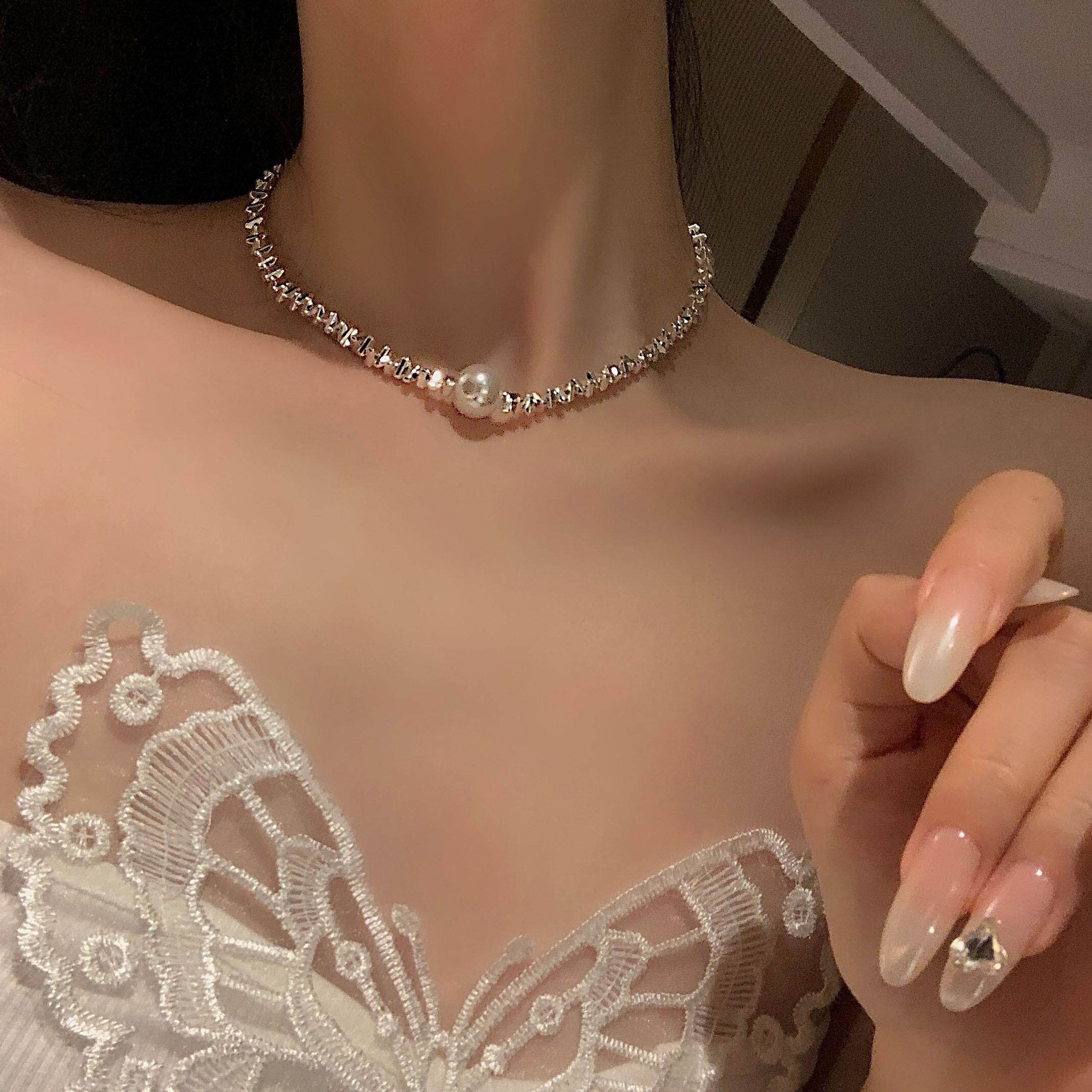 MaisonCleo珍珠项链女款小众锁骨链2026年新款百搭碎银子颈链简约