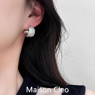 MaisonCleo「温柔雅意」S925银针锤纹肌理感半圆耳钉个性气质耳饰