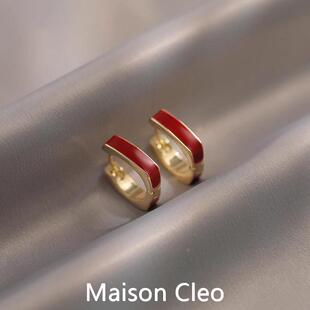 MaisonCleo「高雅格调」复古滴釉红色蚊香盘耳夹女轻奢无耳洞耳饰