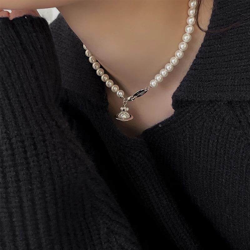 MaisonCleo「精致达人」S925纯银星球珍珠项链立体星球吊坠毛衣链