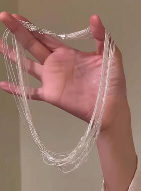 MaisonCleo多层银色链条锁骨链