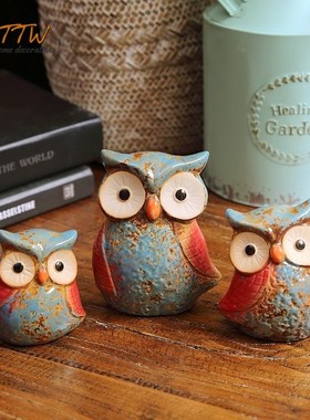 速发花园猫头鹰家居房饰品创意可儿室内客厅爱童装个性酒柜摆设