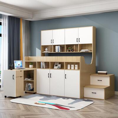 全实木上床下柜带高箱储物楼梯衣柜书桌一体组合多功能儿童半高床