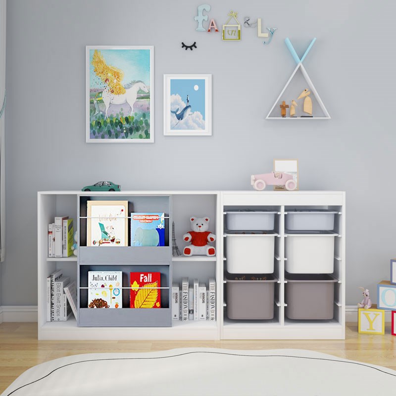 儿童实木玩具收纳架书架绘本架y家用宝宝玩具收纳组合落地推拉书