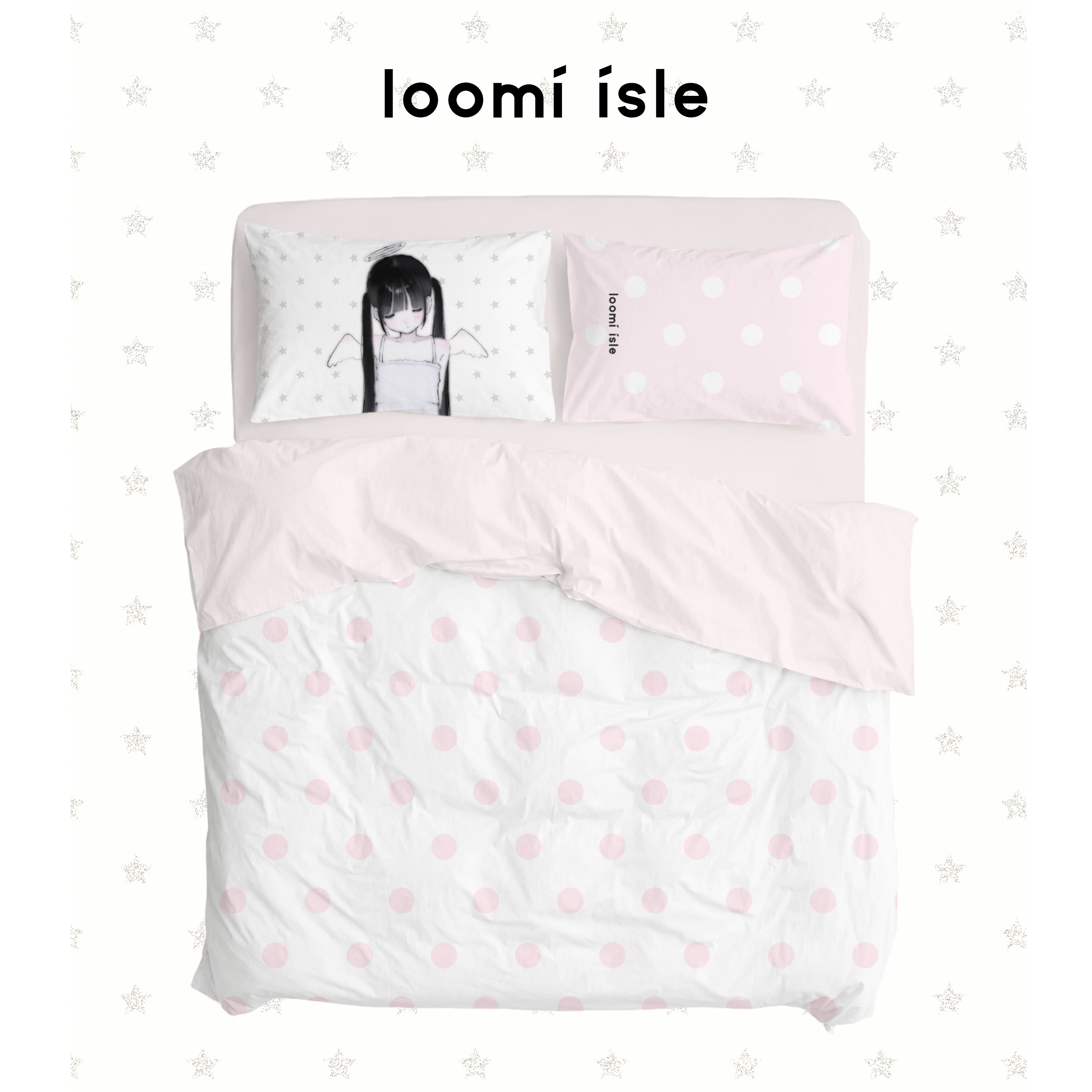 loomiisle小众原创设计粉绿四叶草100棉高密全棉四件套