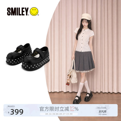SMILEY笑脸波点女厚底玛丽珍鞋子
