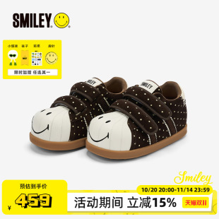 SMILEY笑脸波点毛毛虫咖色厚底可爱魔术贴增高丑萌大头面包板鞋 子
