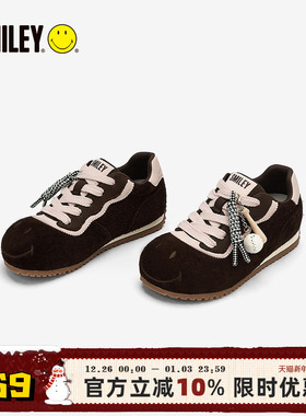 SMILEY笑脸糖果系列棕色大头鞋女厚底增高系带丑萌通勤休闲阿甘鞋