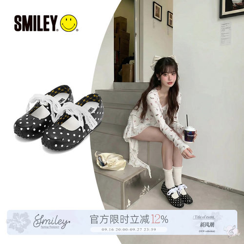 SMILEY笑脸黑波点蕾丝增高玛丽珍
