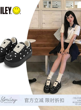 SMILEY笑脸黑色波点女休闲板鞋子
