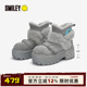 SMILEY笑脸短款 灰色秋冬厚底增高包头中筒加厚保暖大头雪地靴鞋 子