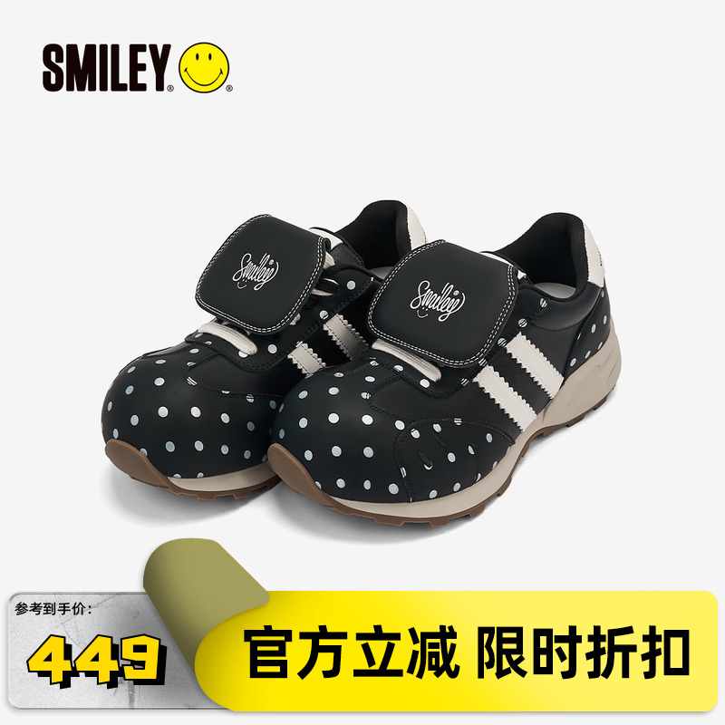 SMILEY笑脸黑色波点女翻盖慢跑鞋