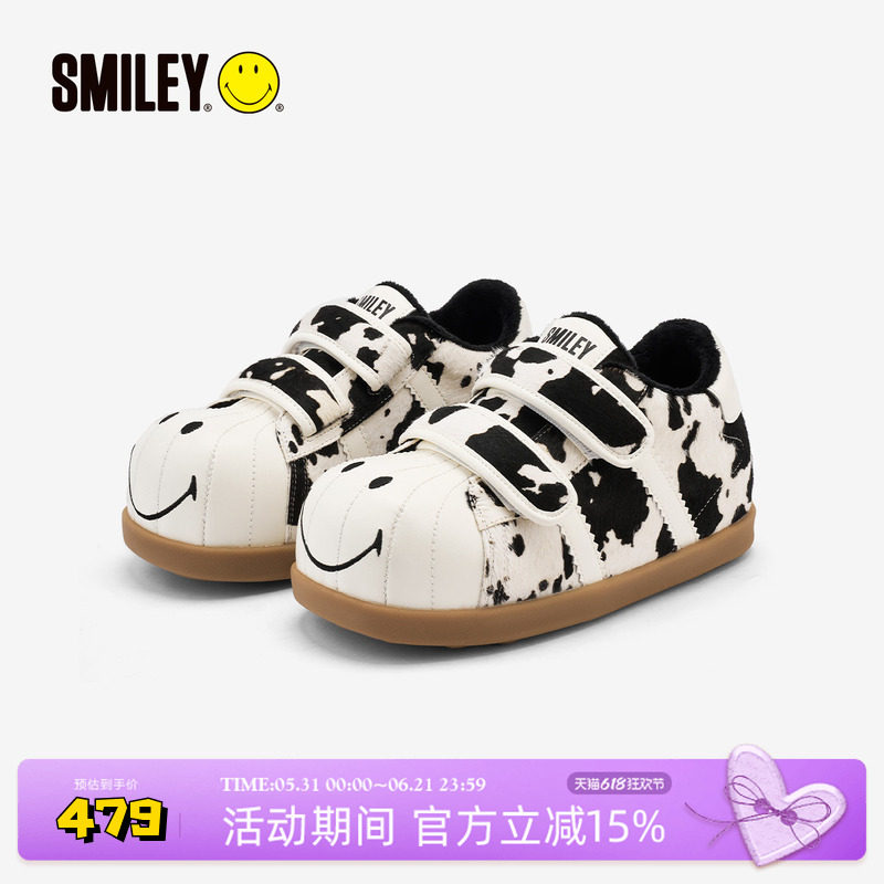 SMILEY笑脸贝壳头白黑奶牛冬季加绒女增高毛毛虫丑萌棉鞋面包鞋子