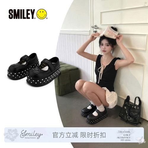 SMILEY笑脸波点女厚底玛丽珍鞋子