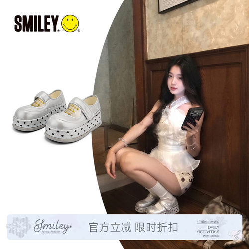 SMILEY笑脸波点女厚底玛丽珍鞋子